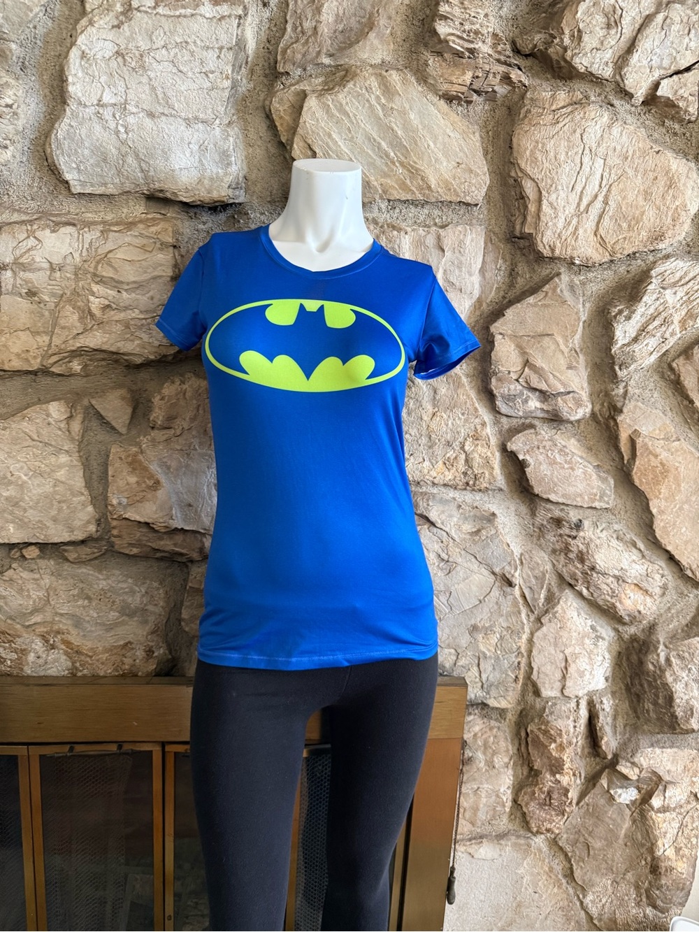 Under Armour Blue Tee with Black Batman Logo